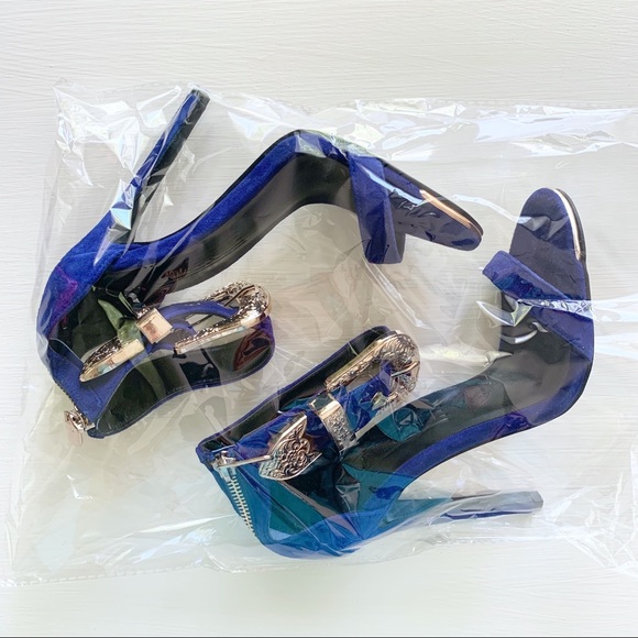 🍋 Jennifer Le blue suede & gold buckle heels 36 - Picture 9 of 13